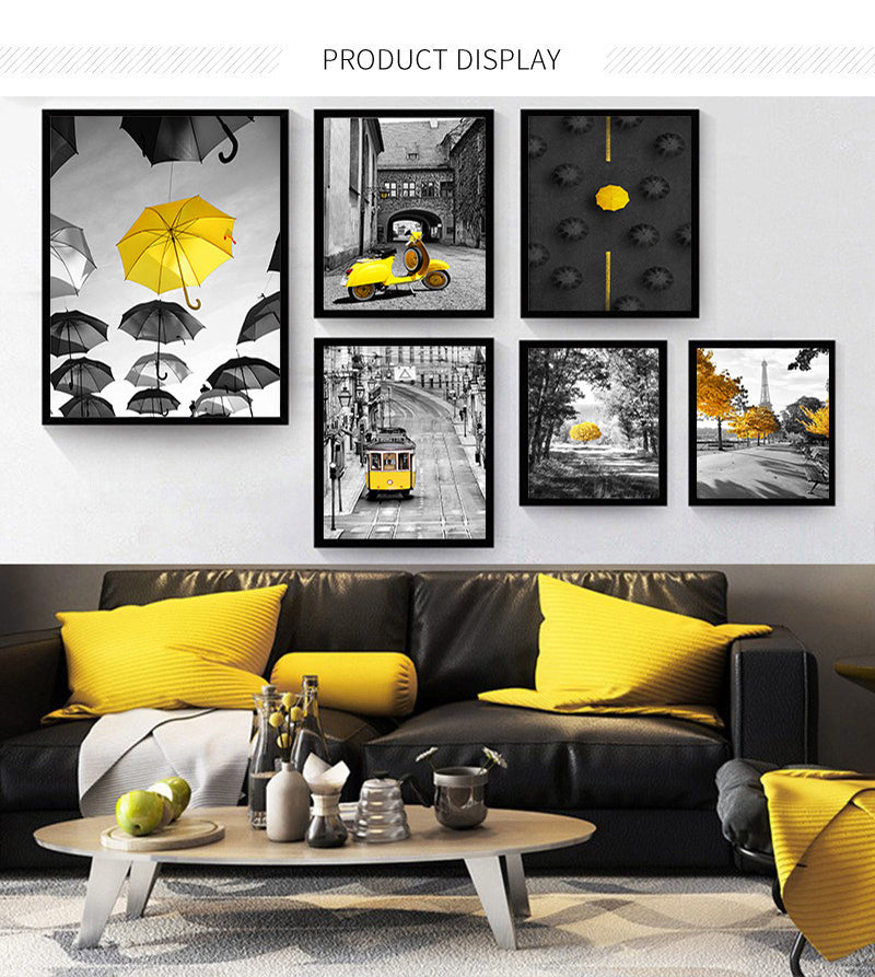 Yellow Style Scenery Picture Home Decor Nordic Canvas Painting Wall Art Print Black and White Backdrop Landscape for Living Room