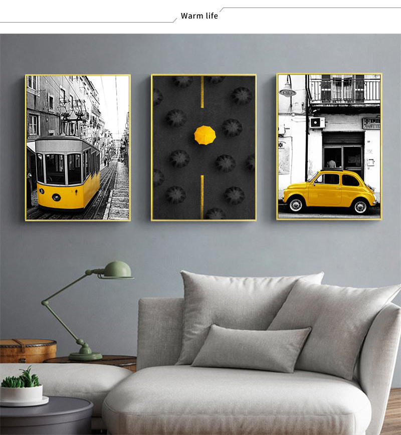 Yellow Style Scenery Picture Home Decor Nordic Canvas Painting Wall Art Print Black and White Backdrop Landscape for Living Room
