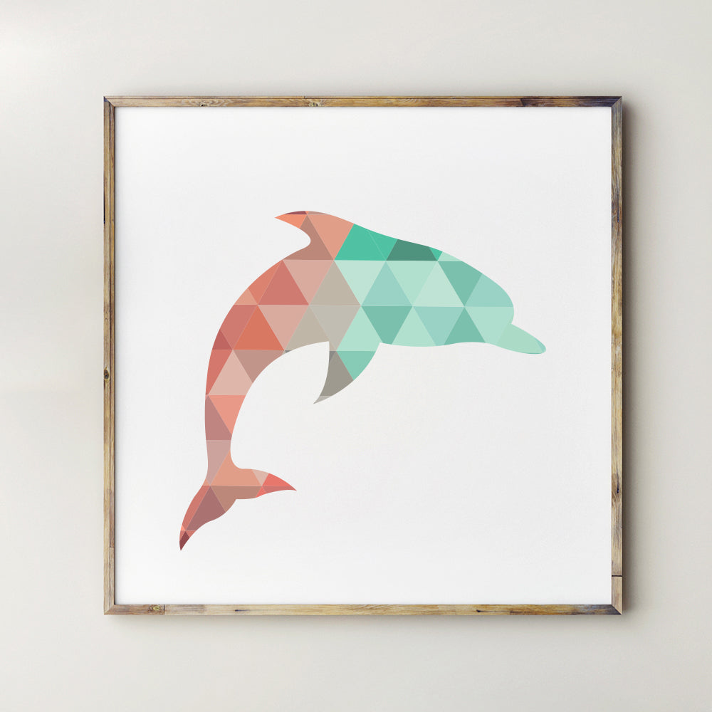 Geometric Dolphin Canvas Art Print Painting Poster,  Wall Pictures for Home Decoration, Home Decor 237-25
