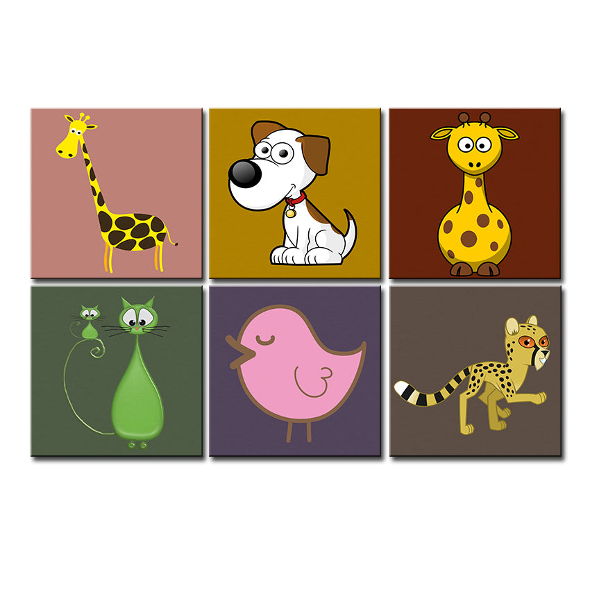 creative wall art Canvas painting Oil Painting 6 pieces/set Modern cartoon animals wall pictures kids room wall decor No Frame