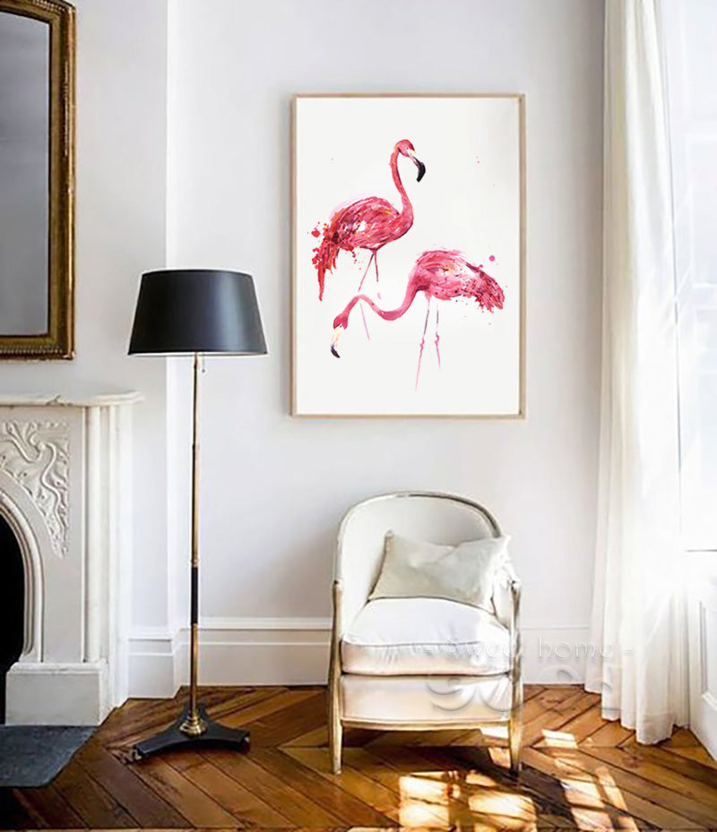 Watercolor Flamingo Canvas Art Print Painting Poster,  Wall Pictures for Home Decoration, Giclee Print Wall Decor S16009