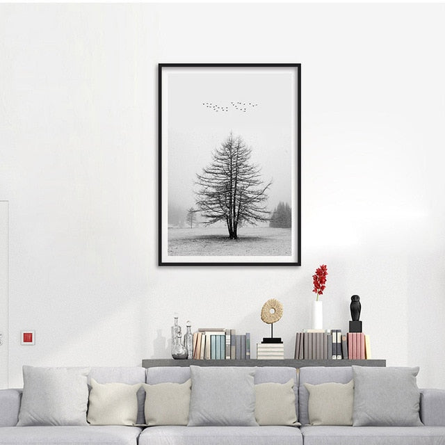 Nordic Poster Black And White Prints Landscape Posters And Prints Forest Wall Art Canvas Painting Decorative Picture Unframed