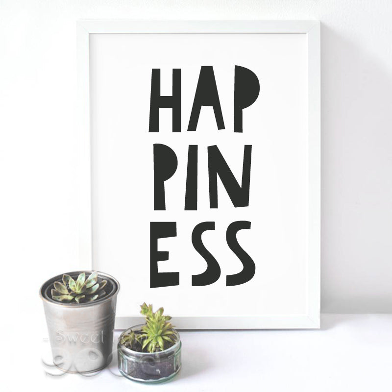 Happiness Quote Canvas Art Print Poster, Wall Pictures For Child Room Decoration, FA182