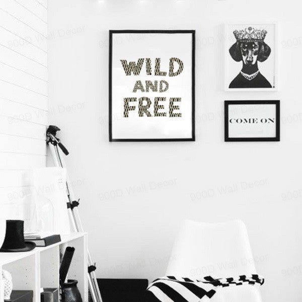 Wild And Free Quote  Cartoon Canvas Art Print Poster, Wall Pictures For Girl Room Decoration Print On Canvas,YE003