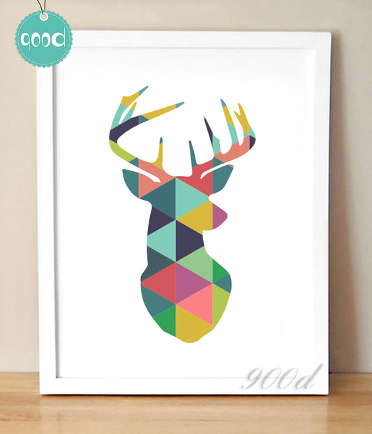 Geometric Deer Head Canvas Art Print Painting Poster, Wall Pictures For Home Decoration, Frame not include 237-32