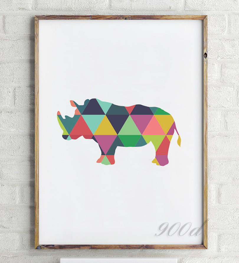 Geometric rhinoceros Canvas Art Print Painting Poster, Wall Pictures For Home Decoration, Frame not include 237-34