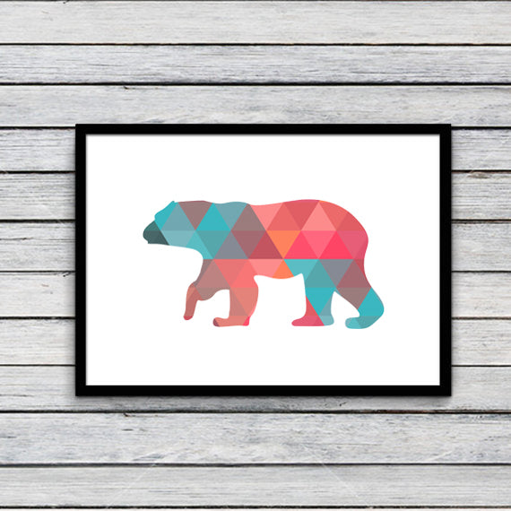 Colorful Polar Bear Canvas Art Print Poster, Wall Pictures for Home Decoration, Frame not include FA237-16