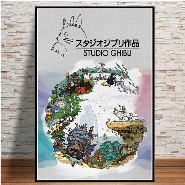 Home Decor Wall Art Canvas Painting Studio Ghibli Tribute Japan Anime Modern Prints Pictures Nordic Poster Living Room Modular