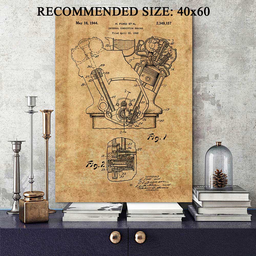 Abstract Canvas Painting Vintage Engine Print Painting Motor Patent Art Poster Blueprint Car Parts Pictures Engine Wall Decor