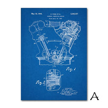 Load image into Gallery viewer, Abstract Canvas Painting Vintage Engine Print Painting Motor Patent Art Poster Blueprint Car Parts Pictures Engine Wall Decor
