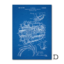 Load image into Gallery viewer, Airplane Jet Engine Patent Blueprint Vintage Poster Aviation Artwork Science Canvas Painting Wall Pictures Aviation Home Decor
