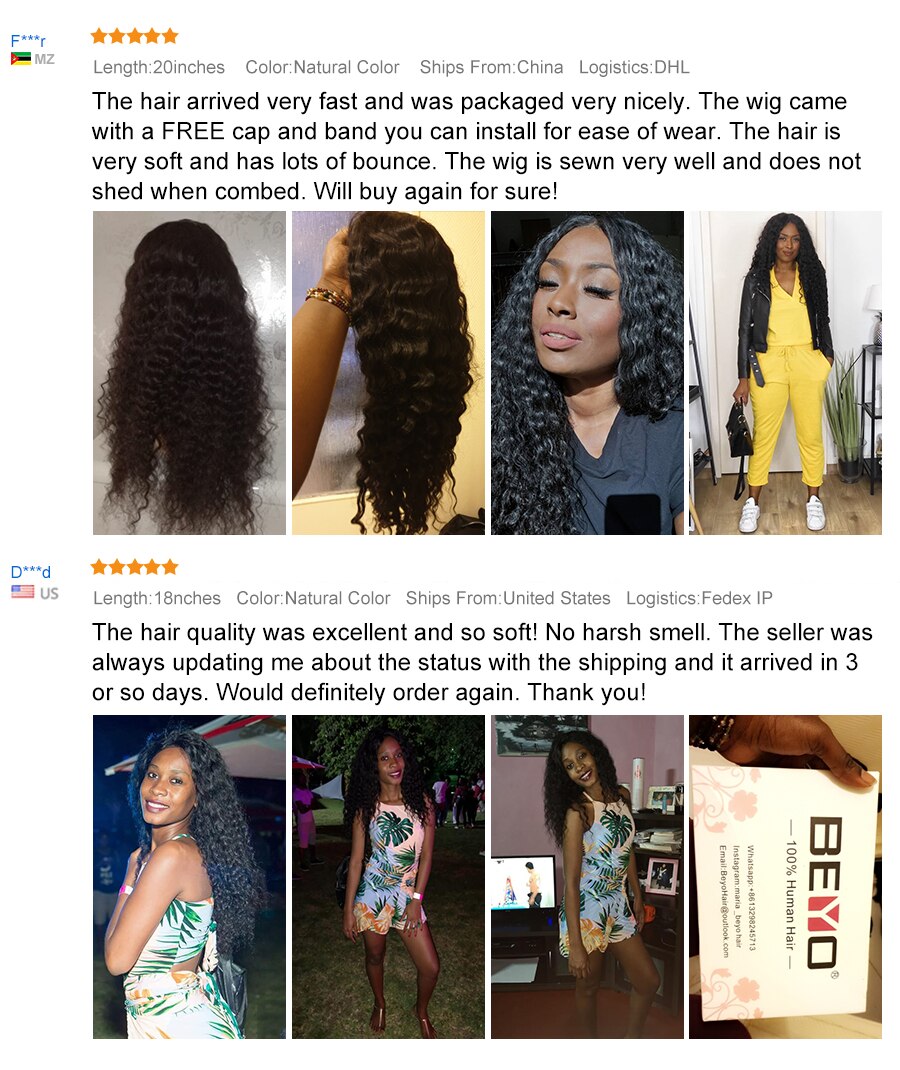 Brazilian Deep Curly Human Hair Wigs 360 Lace Frontal Wig Pre-Plucked Remy Lace Wigs 180% / 180% Density 8-24 inch Beyo Hair