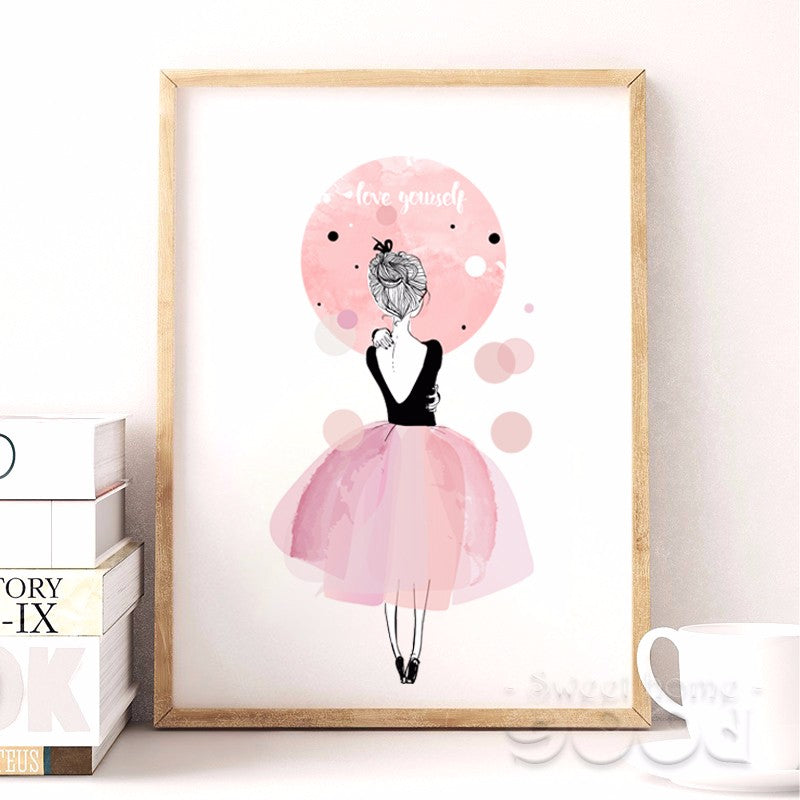 Watercolor Girl Canvas Art Print Poster,  Wall Pictures for Girl Room Decoration, Giclee Wall Decor CM022-2