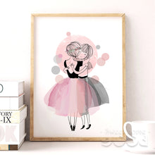 Load image into Gallery viewer, Watercolor Hug Girls Canvas Art Print Poster,  Wall Pictures for Girl Room Decoration, Giclee Wall Decor CM022-1

