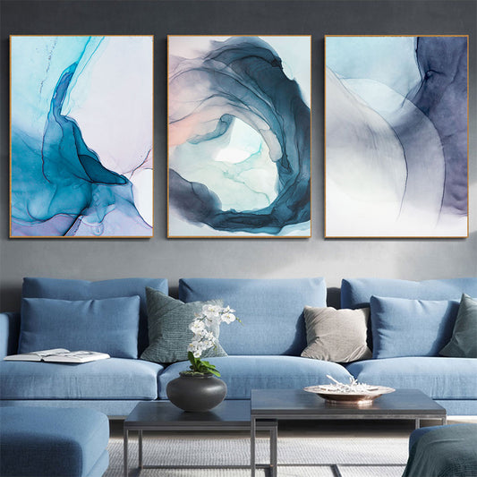 Abstract Canvas Painting Wall Art Blue Ink Bloom Art Print Watercolor Nordic Poster Decoration Wall Pictures For Living Room