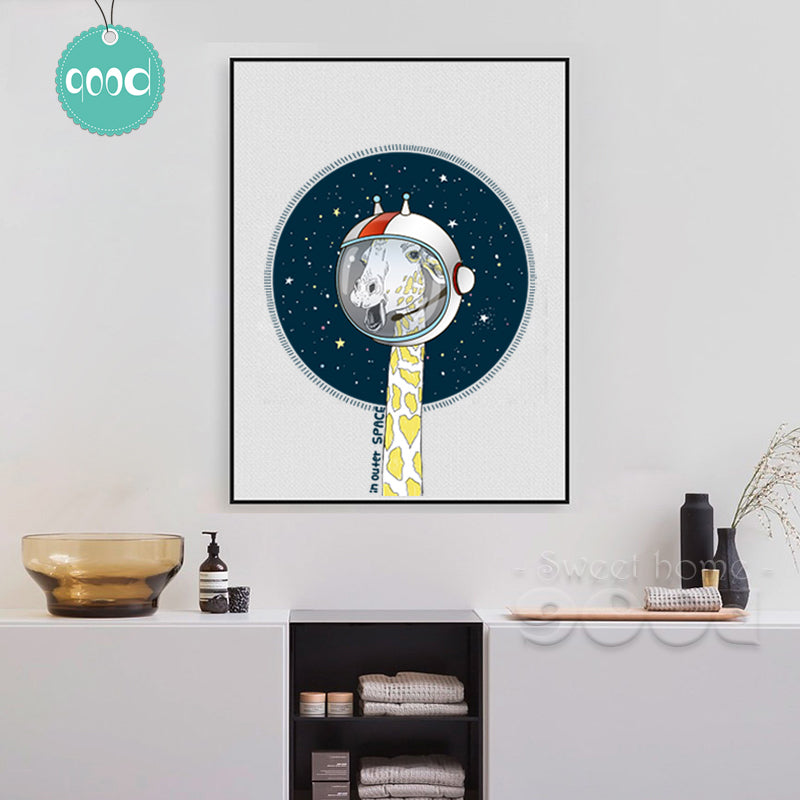 Giraffe in outer space Canvas Art Print Poster, Wall Pictures for Home Decoration, Wall Decor DE008