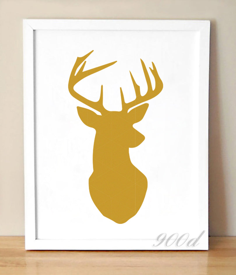 Gold Deer Head Canvas Art Print Painting Poster,  Wall Pictures for Home Decoration, Home Decor YE56