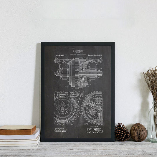 Metal Gears Patent Blueprint Vintage Art Print Mechanical Gearing Artwork Canvas Painting Pictures For Home Room Wall Decor