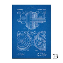 Load image into Gallery viewer, Metal Gears Patent Blueprint Vintage Art Print Mechanical Gearing Artwork Canvas Painting Pictures For Home Room Wall Decor
