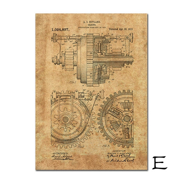 Metal Gears Patent Blueprint Vintage Art Print Mechanical Gearing Artwork Canvas Painting Pictures For Home Room Wall Decor