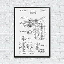 Load image into Gallery viewer, Trumpet Patent Blueprint Canvas Painting Wall Art Speaker Vintage Posters Black And White Wall Pictures Music Room Decoration
