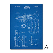 Load image into Gallery viewer, Trumpet Patent Blueprint Canvas Painting Wall Art Speaker Vintage Posters Black And White Wall Pictures Music Room Decoration

