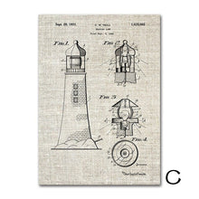Load image into Gallery viewer, Sailor Artwork Canvas Posters Lighthouse Patent Vintage Poster And Prints Blueprint Nautical Wall Art Print Pictures Room Decor
