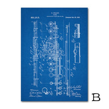Load image into Gallery viewer, Abstract Canvas Painting Classical Music Instrument Patent Vintage Poster Music Art Print Blueprints Music Room Decoration
