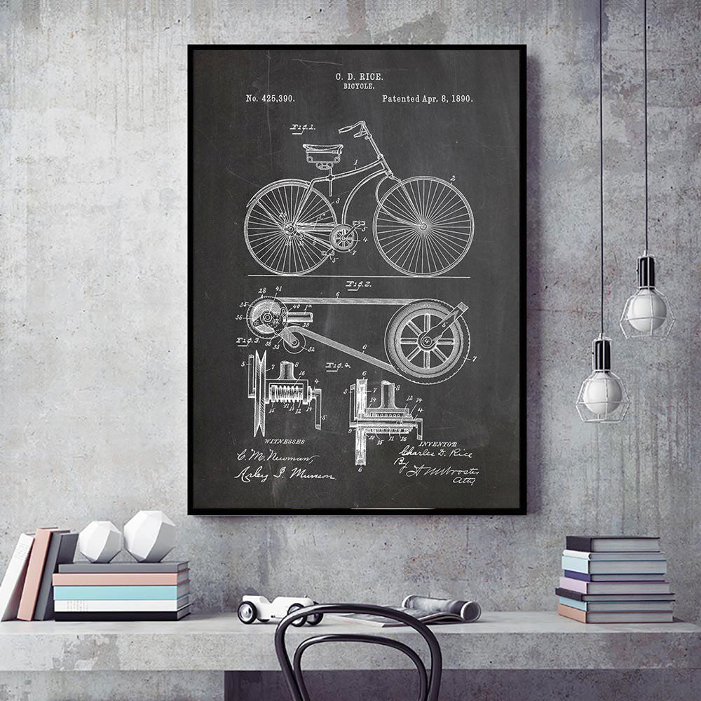 Abstract Canvas Painting Cycling Artwork Patent Poster Vintage Bicycle Print Pictures Room Decor Blueprint Wall Decoration