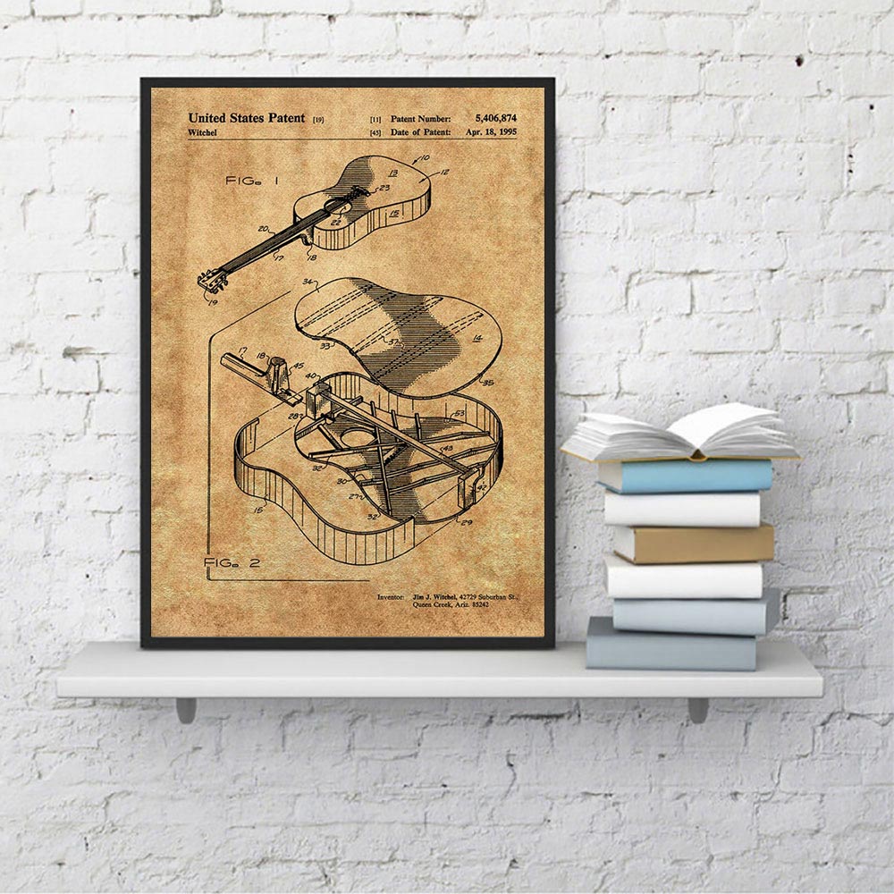 Martin Guitar Abstract Canvas Painting Acoustic Guitar Patent Vintage Posters Whammy Bar Art Prints Blueprint Music Room Decor