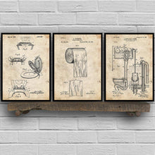 Load image into Gallery viewer, Lavatory Design Toilet Seat Canvas Posters Toilet Roll Patent Vintage Posters and Prints Blueprint Wall Pictures for Bathroom
