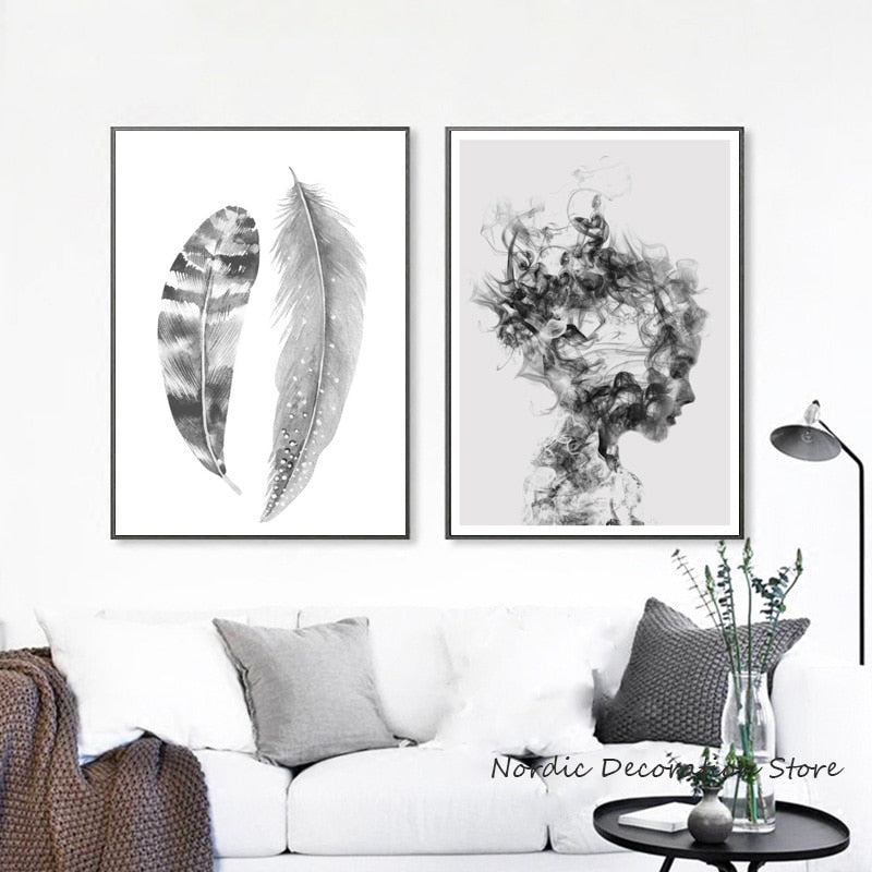 Abstract Art Nordic Poster Black And White Posters And Prints Canvas Painting Feather Wall Pictures For Living Room Unframed
