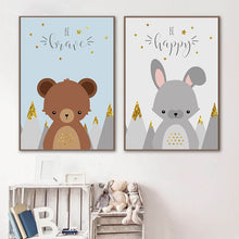Load image into Gallery viewer, Cartoon Forest Animal Canvas Child Poster Fox Owl Bear Nursery Print Wall Art Picture Painting Nordic Kid Baby  Bedroom Decor
