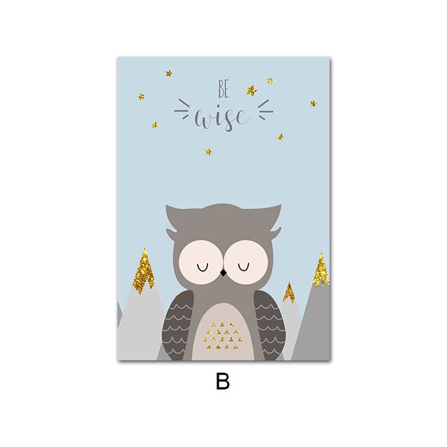 Cartoon Forest Animal Canvas Child Poster Fox Owl Bear Nursery Print Wall Art Picture Painting Nordic Kid Baby  Bedroom Decor