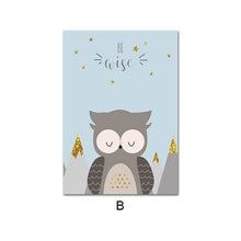 Load image into Gallery viewer, Cartoon Forest Animal Canvas Child Poster Fox Owl Bear Nursery Print Wall Art Picture Painting Nordic Kid Baby  Bedroom Decor
