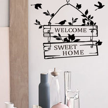 Load image into Gallery viewer, welcome sweet home quotes wall stickers home decor living room door sign birds flower vine wall decals vinyl mural art
