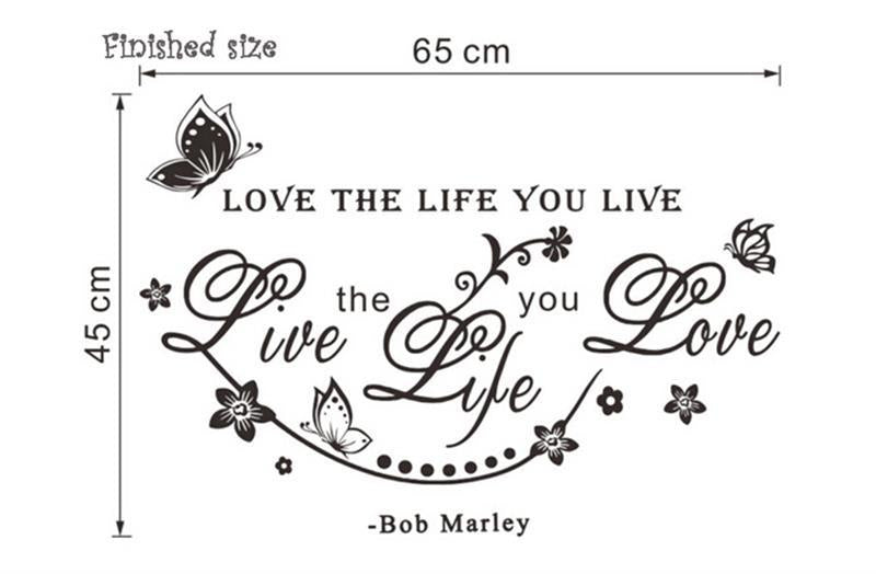 Bob marley vinyl wall decals Inspirational quotes lettering words sticker "love the life you live."living room decor