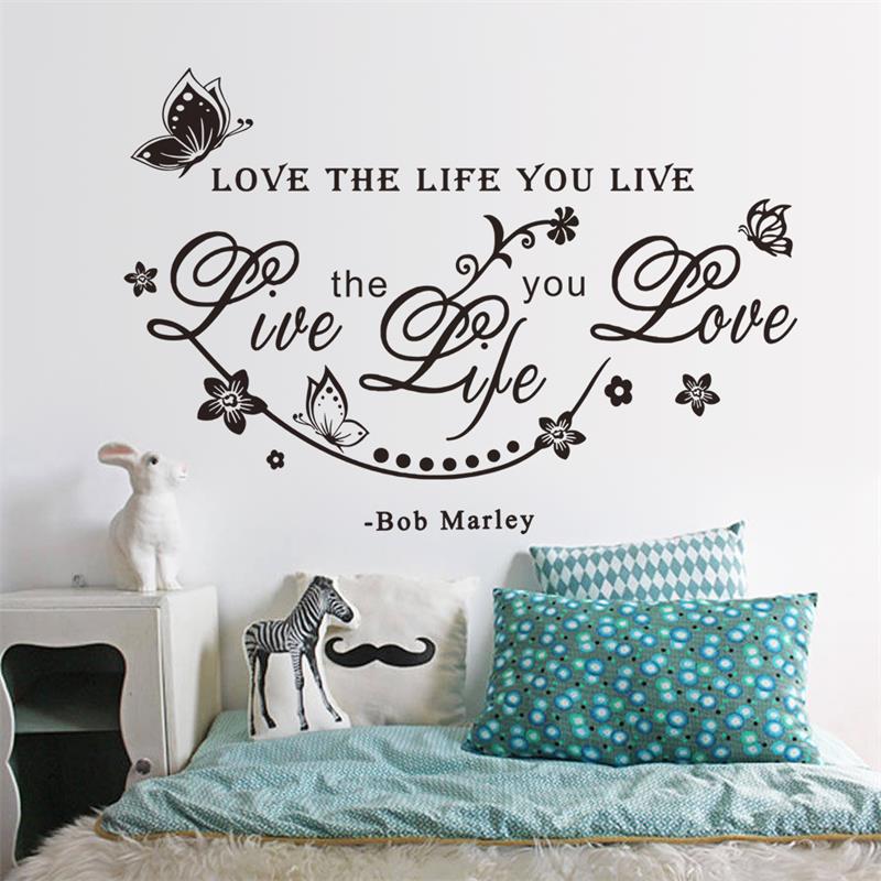 Bob marley vinyl wall decals Inspirational quotes lettering words sticker "love the life you live."living room decor