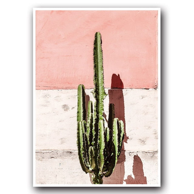 Pink Cactus Green Plant Flower Creative English Canvas Painting Art Abstract Print Poster Picture Wall Nordic Home Decoration