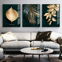 Load image into Gallery viewer, Abstract Golden Plant Leaves Picture Wall Poster Modern Style Canvas Print Painting Art Aisle Living Room Unique Decoration
