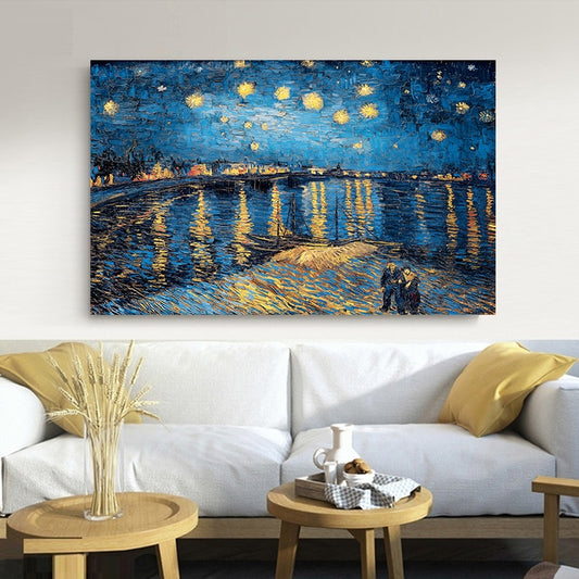 Elegant Poetry Starry Night on the Rhone River by Vincent Van Gogh Famous Artist Art Print Poster Wall Picture Canvas Painting