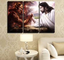Load image into Gallery viewer, HD Printed 3 piece Jesus Christ arm wrestling with devil Painting last supper wall art canvas Free shipping/NY-5748
