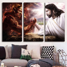 Load image into Gallery viewer, HD Printed 3 piece Jesus Christ arm wrestling with devil Painting last supper wall art canvas Free shipping/NY-5748

