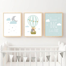 Load image into Gallery viewer, Animal Balloon Moon Nursery Poster Wall Art Canvas Print Dream Big Quotes Painting Nordic Kid Baby Bedroom Decoration Picture
