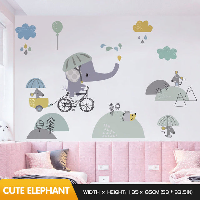 Cartoon baby elephant wall sticker kids room decoration bedroom wall decor self-adhesive stickers for home house decoration