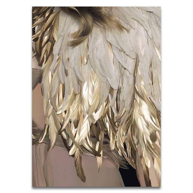 Nordic Decor Feathers Canvas Painting White Poster And Print Unique Modern Golden Wings Wall Art For Living Room Bedroom Aisle