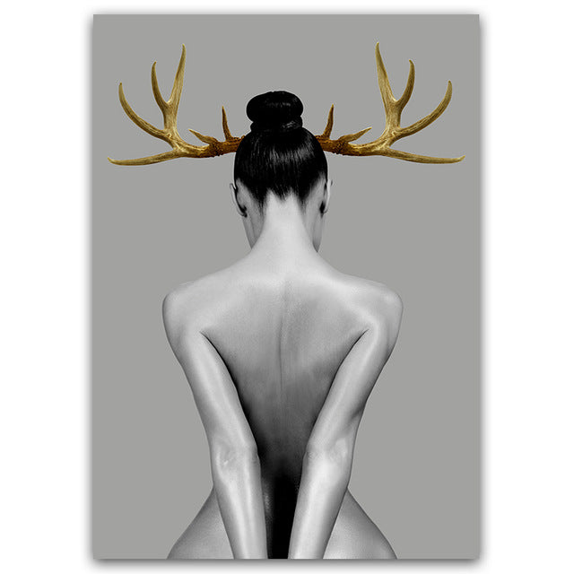 Modern Simple Fashion Sexy Golden Deer Canvas Painting Art Printing Poster Pictures Wall Bedroom Living Room Home Decoration