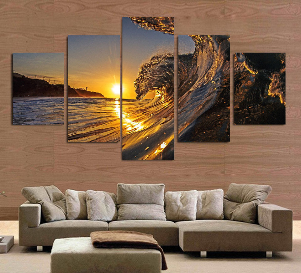HD Printed wave in the sunset beach Painting Canvas Print room decor print poster picture canvas Free shipping/ny-2964