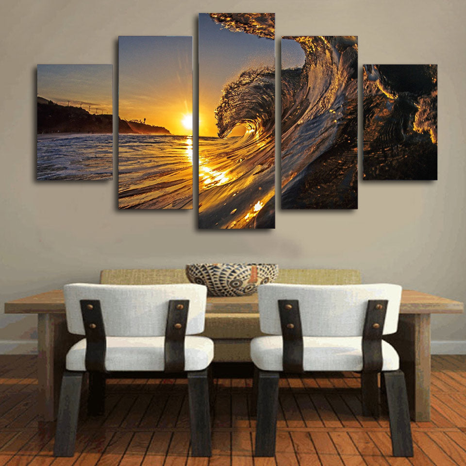 HD Printed wave in the sunset beach Painting Canvas Print room decor print poster picture canvas Free shipping/ny-2964