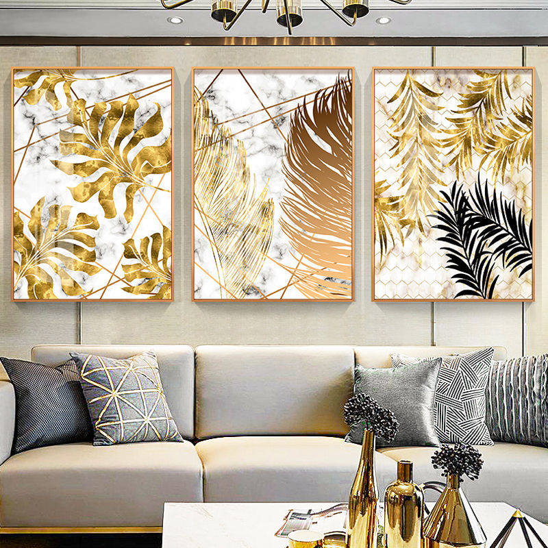 Gold Tropical Leaf Poster Home Decor Nordic Canvas Painting Wall Art Print Plant Marbling Luxury Decor for Living Room Painting